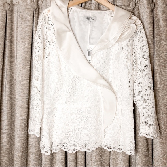NWT Rickie Freeman Teri Jon White Lace Jacket - Picture 1 of 12